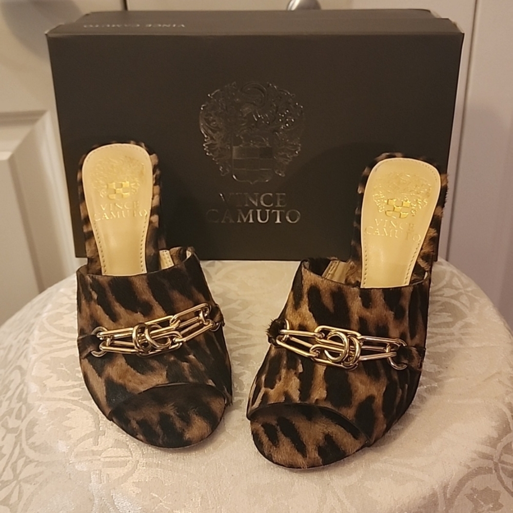 Vince Camuto sandal Mule, size 5M, color Natural Rouge Leopard